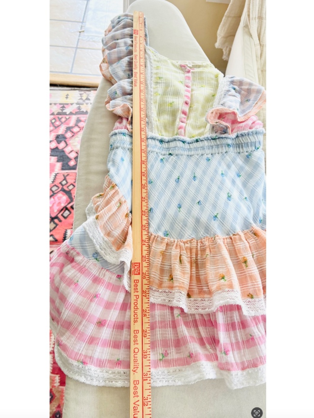 LOVESHACK FANCY Leon Ruffled Mini Dress in Mixed Check - S - Picture 14 of 14